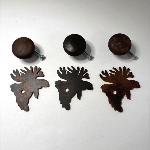 Reversible Moose Metal Drawer Knob Natural Rust Patina Lodge Cabin Core Rustic - Picture 2 of 6